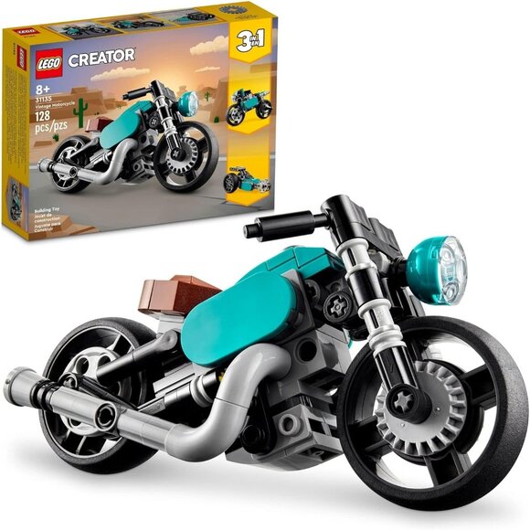 ✨Kids Black Motorcycle Set Classic Toy Bike Dragster Car Vehicle Building Toys
